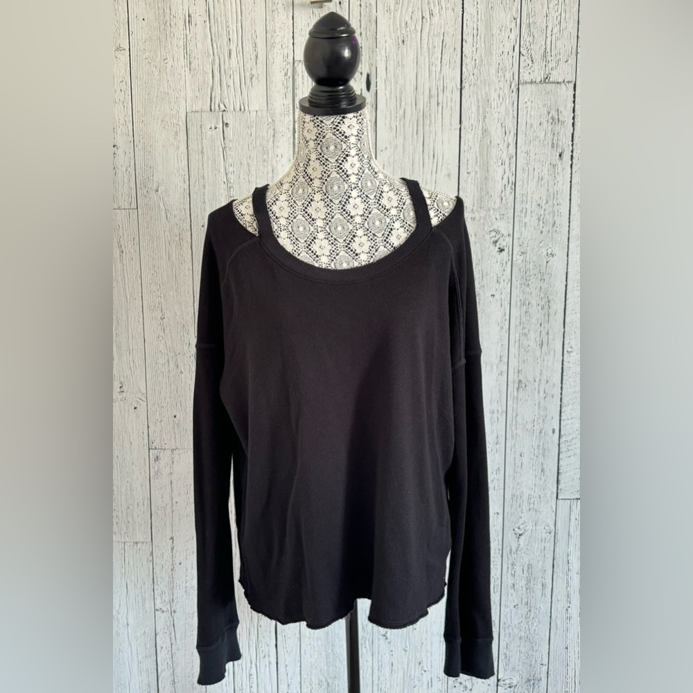 Philanthropy Shoulderless Crewneck Sweatshirt, Black, Sz Medium